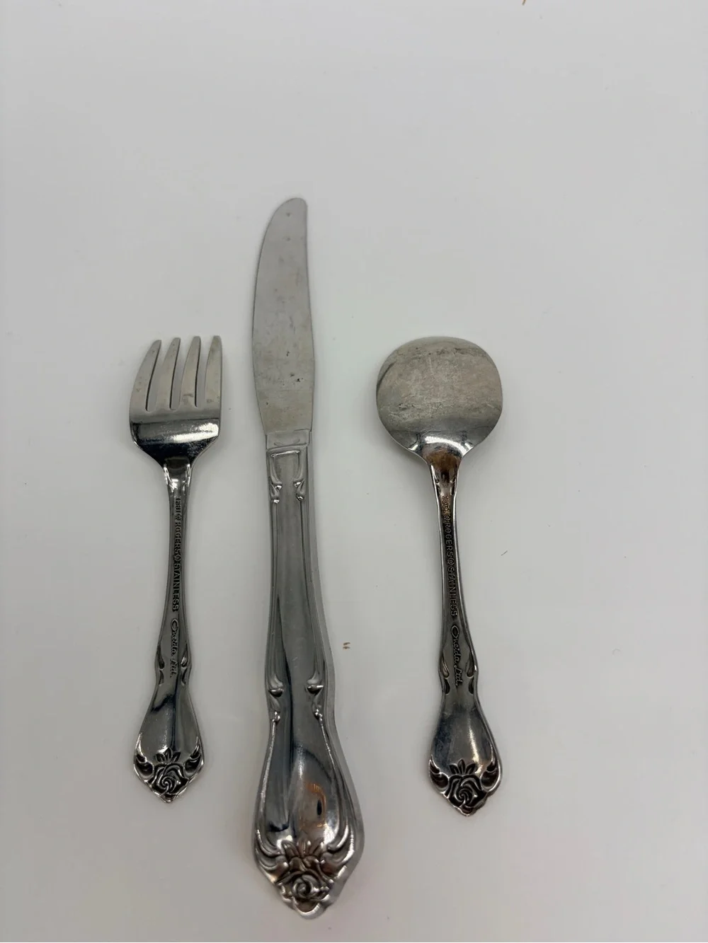 Oneida Ltd. 1881 Rogers Classic Rose Stainless Steel 3pc Infant Baby Flatware